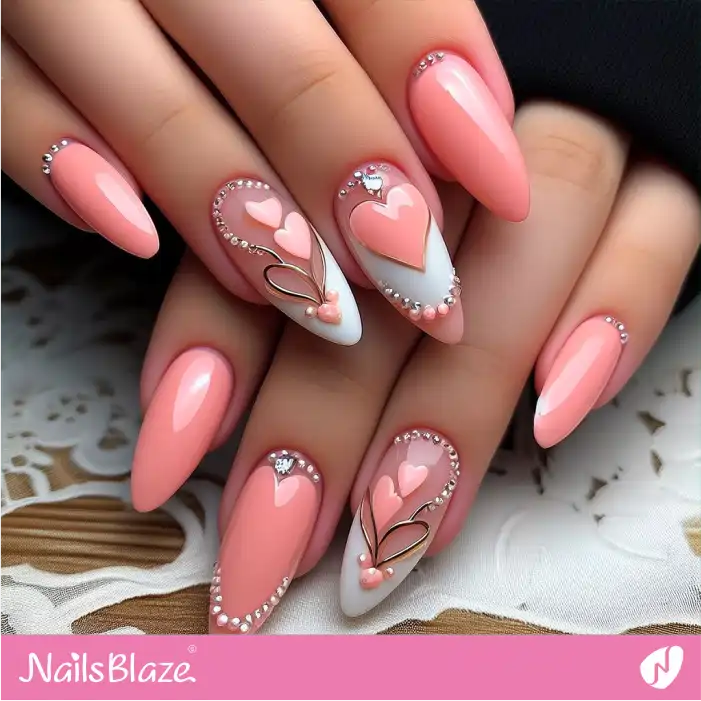 Embellished Peach Fuzz Heart Nails | Color of the Year 2024 - NB1882